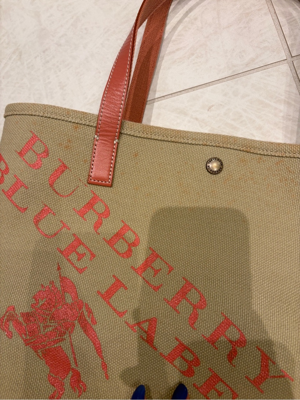 Burberry Blue Label Canvas Tote Bag Pink Logo Japan Exclusive - Picture 5 of 8